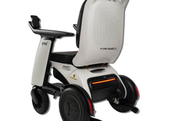 Forcemech ARK Powerchair emphasizing its comfort-focused design with foldable armrests, reclining backrest, and Cloud-Pedic leather cushions.