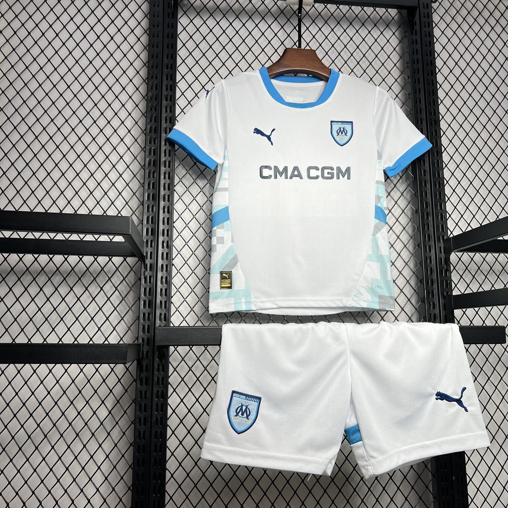 ManixJersey.com | Marseille 24-25 Home Stadium Kids Kit -Customize Name, Number and Patch | Worldwide Shipping