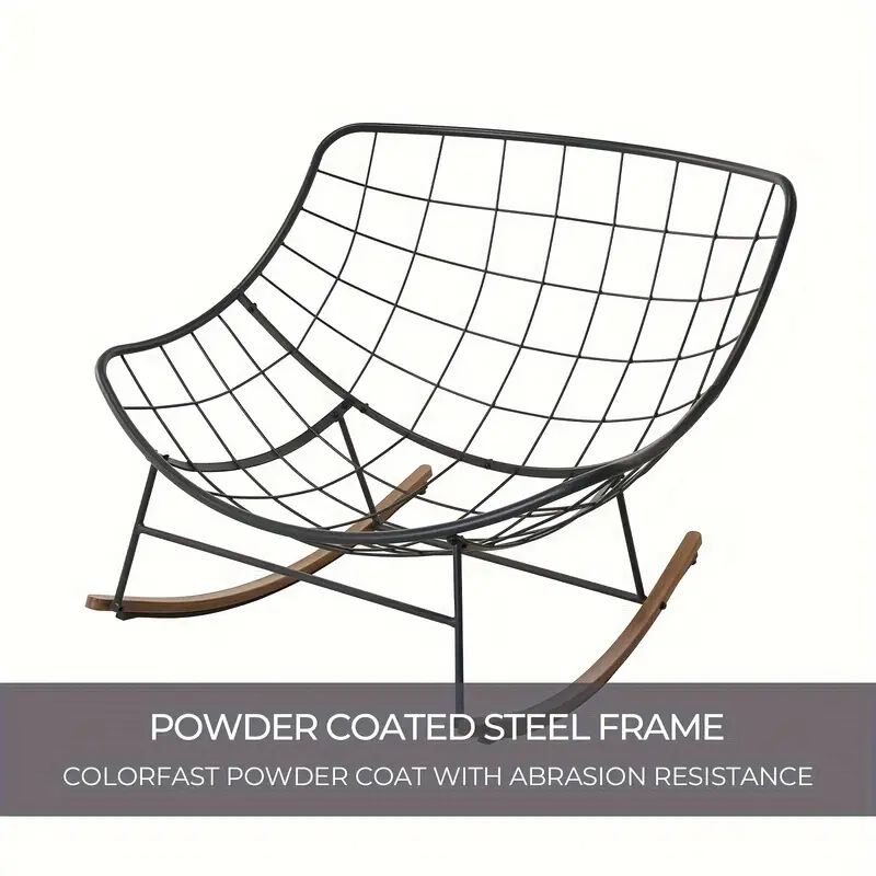 outdoor rocking chair e coated papasan rocking chair with cushion outdoor rocker recliner chair for patio porch garden backyard grey details 5