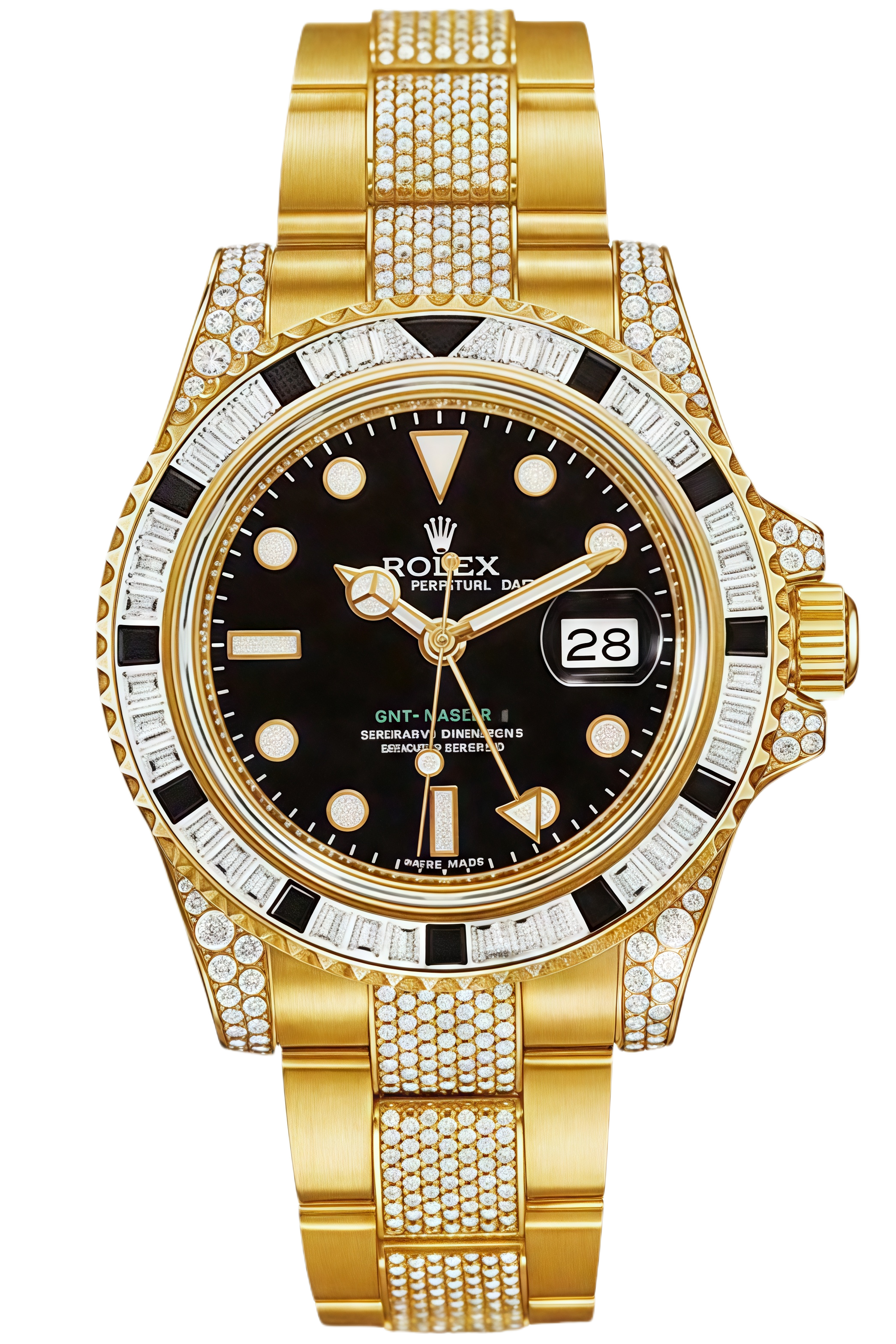 Rolex GMT-Master II Black Sapphire Bezel Full Diamond Super Clone Swiss Replica Watch Ref 116758SANR-74769BRIL