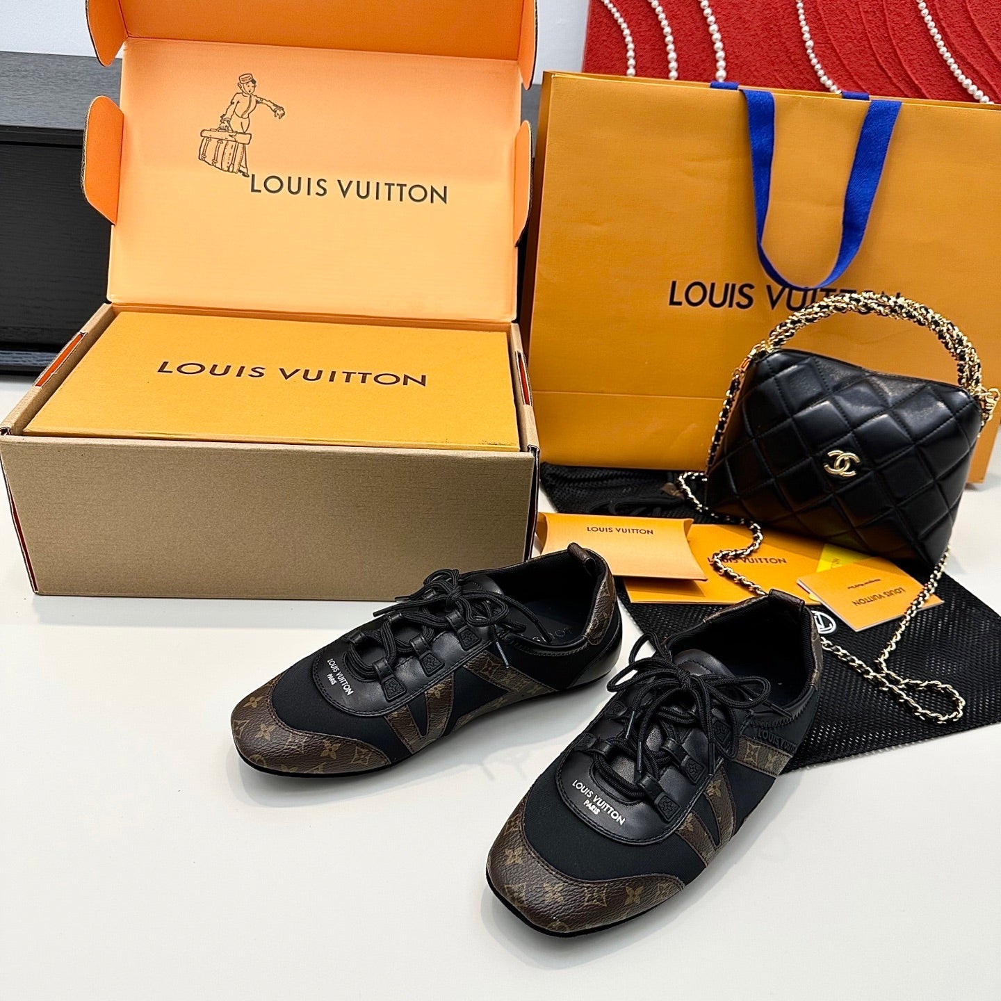 SNEAKERINA TRAINERS IN BROWN AND BLACK FABRIC AND CANVAS、mysite、Cacoeks