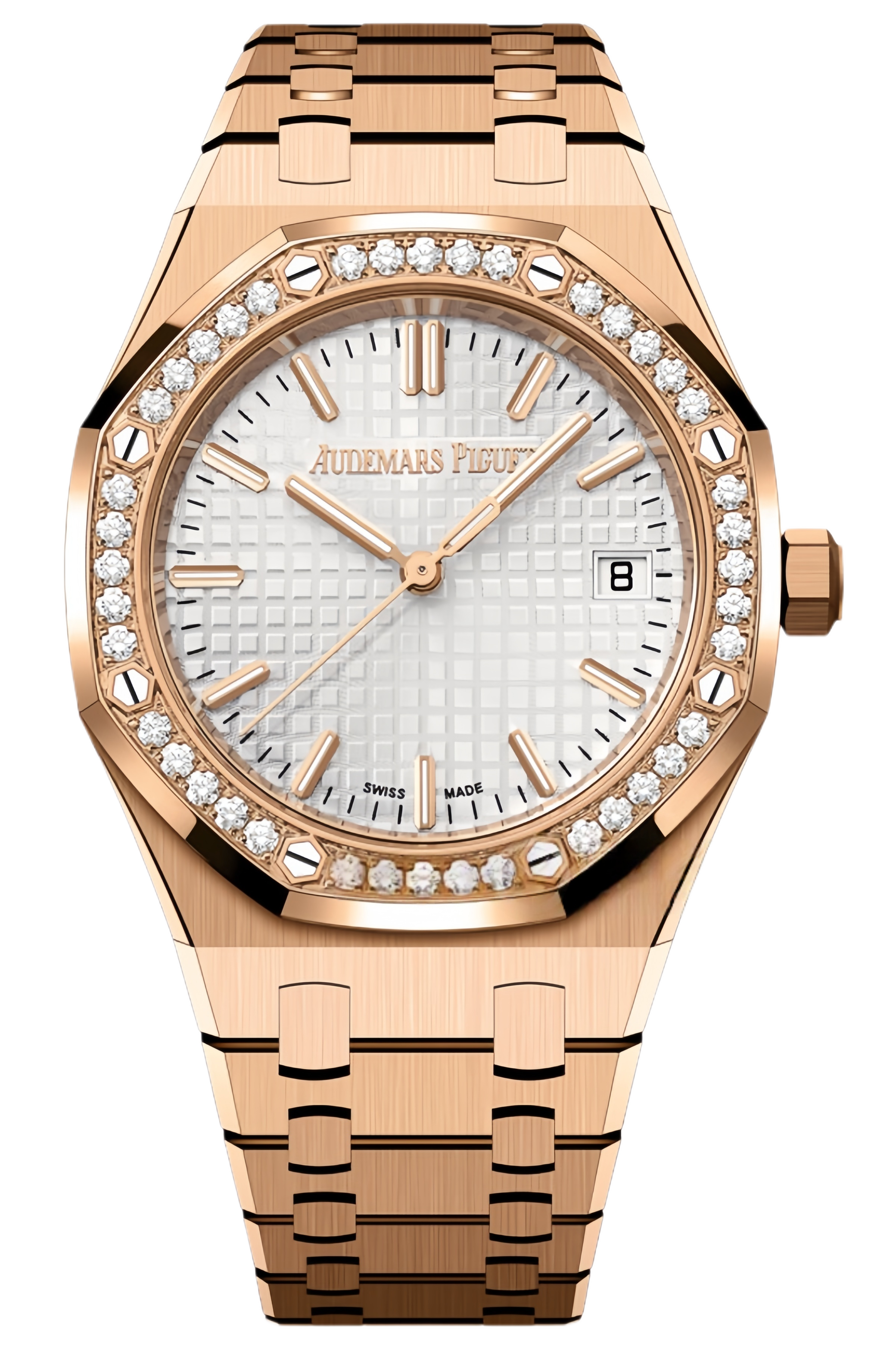 Audemars Piguet Royal Oak Ref. 77451OR.ZZ.1361OR.03 Super Clone Watch – Rose Gold Case Diamond Bezel & Pink Dial Swiss Replica