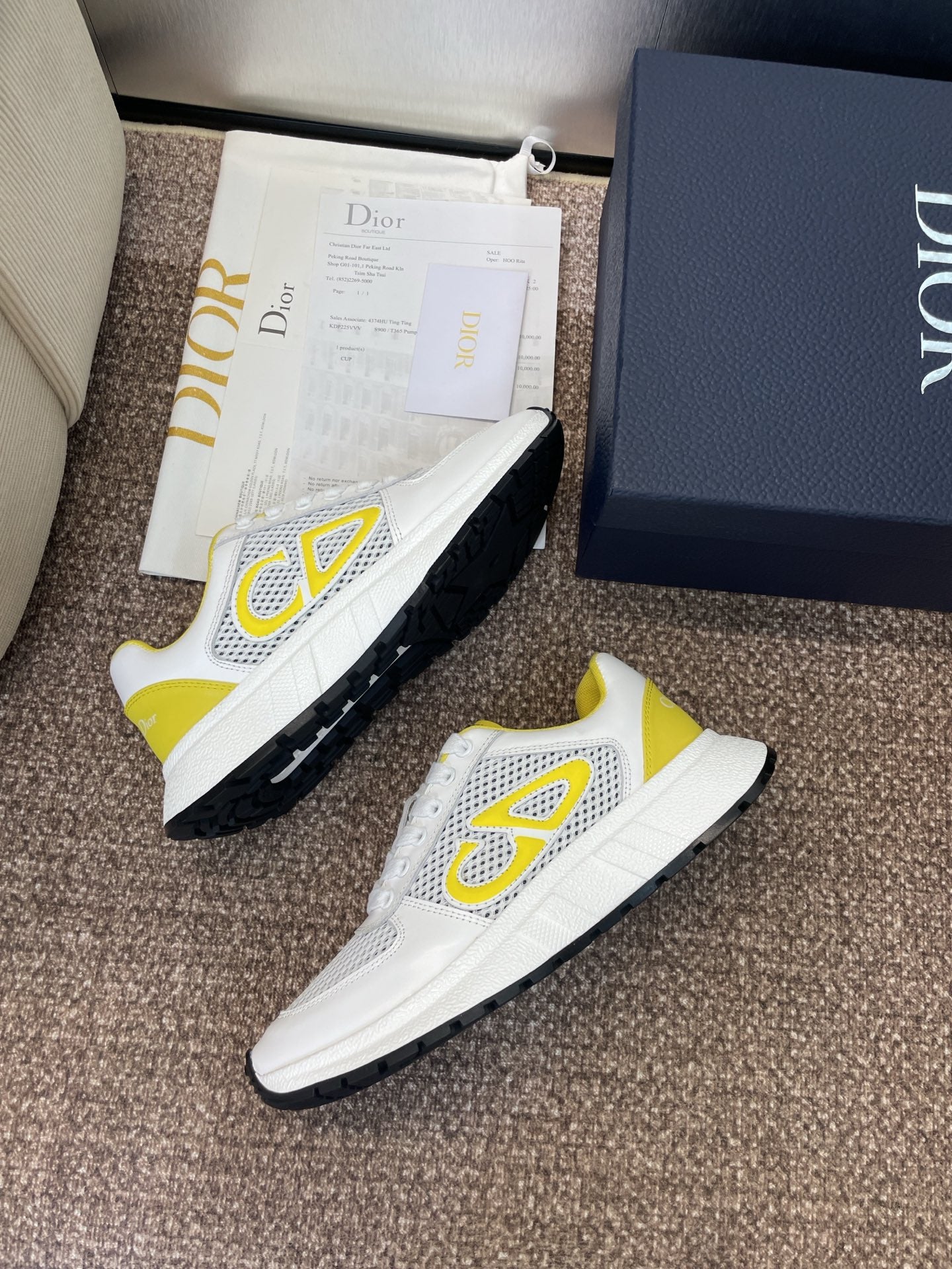 DIOR 25S D-RUN'N COUPLE SNEAKERS IN WHITE YELLOW CALFSKIN AND MESH、mysite、Cacoeks