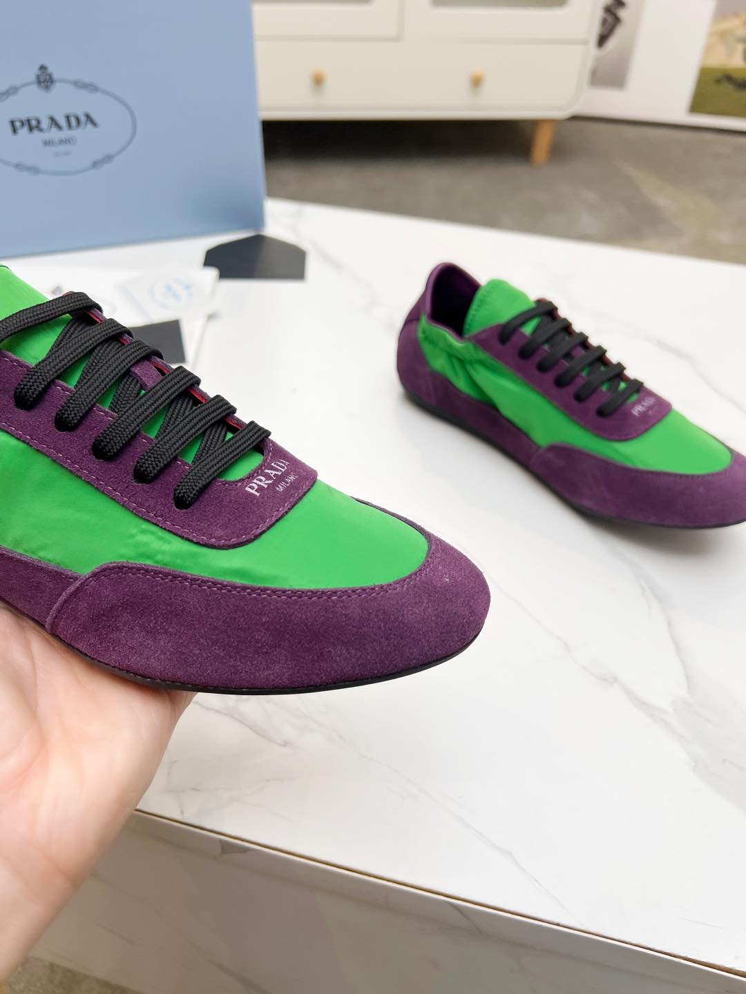 COLLAPSE SNEAKERS IN PURPLE SUEDE AND GREEN NYLON、mysite、Cacoeks