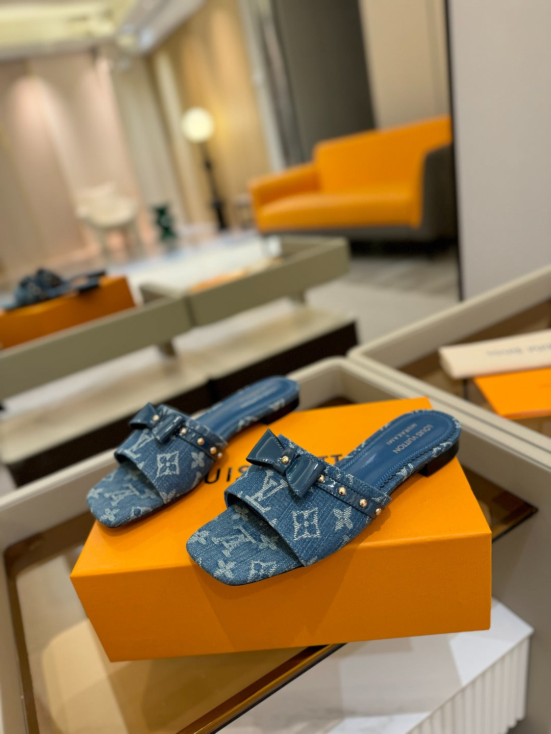 LV X TM 6AM FLAT MULE IN NAVY BLUE MONOGRAM DENIM、mysite、Cacoeks