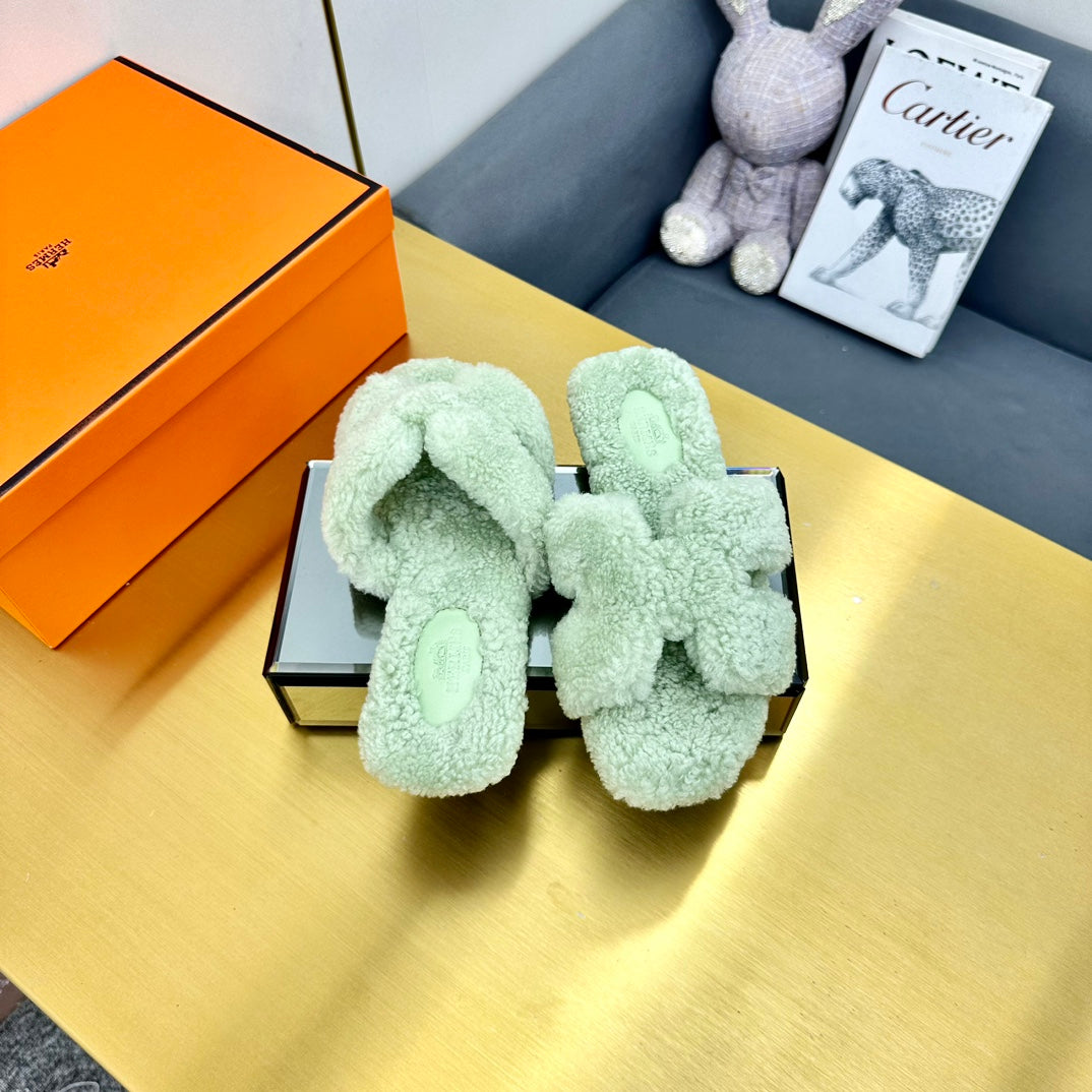 0RAN SHEARLING SANDALS PASTEL GREEN、mysite、Cacoeks