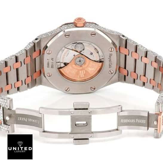 Audemars Piguet Royal Oak Selfwinding 15400SR.OO.1220SR.01 Iced Out Replica audemars piguet selfwinding replica back Two tone ap diamond replica 15400SR.OO.1220SR.01 clasp and case view