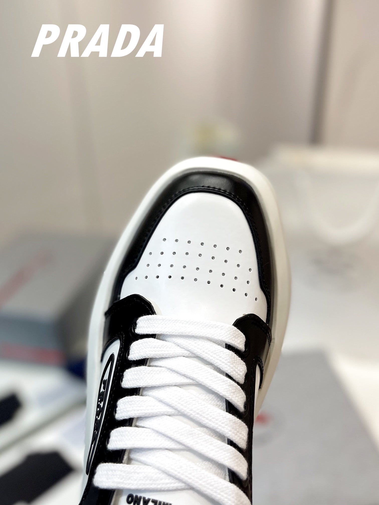 PRA DOWNTOWN THICK-SOLE SNEAKERS BLACK AND WHITE CALFSKIN、mysite、Cacoeks