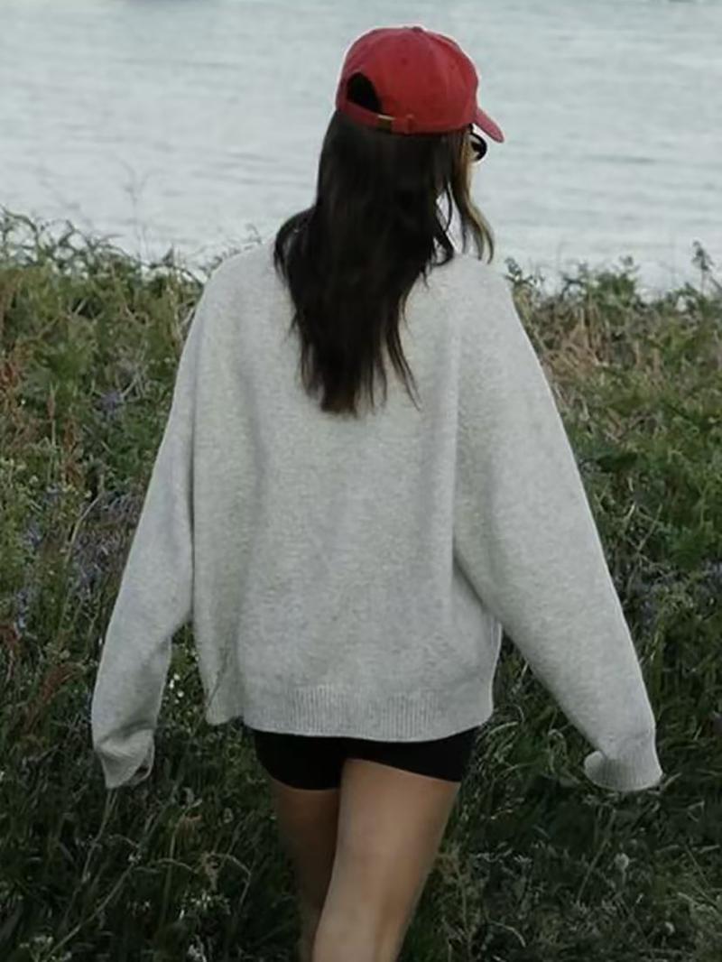 Women's Long Sleeve Knit Sweater, Loose-Fitting Round Neck Pullover, Soft Comfortable Elegant Casual Fashion Top for Fall & Winter