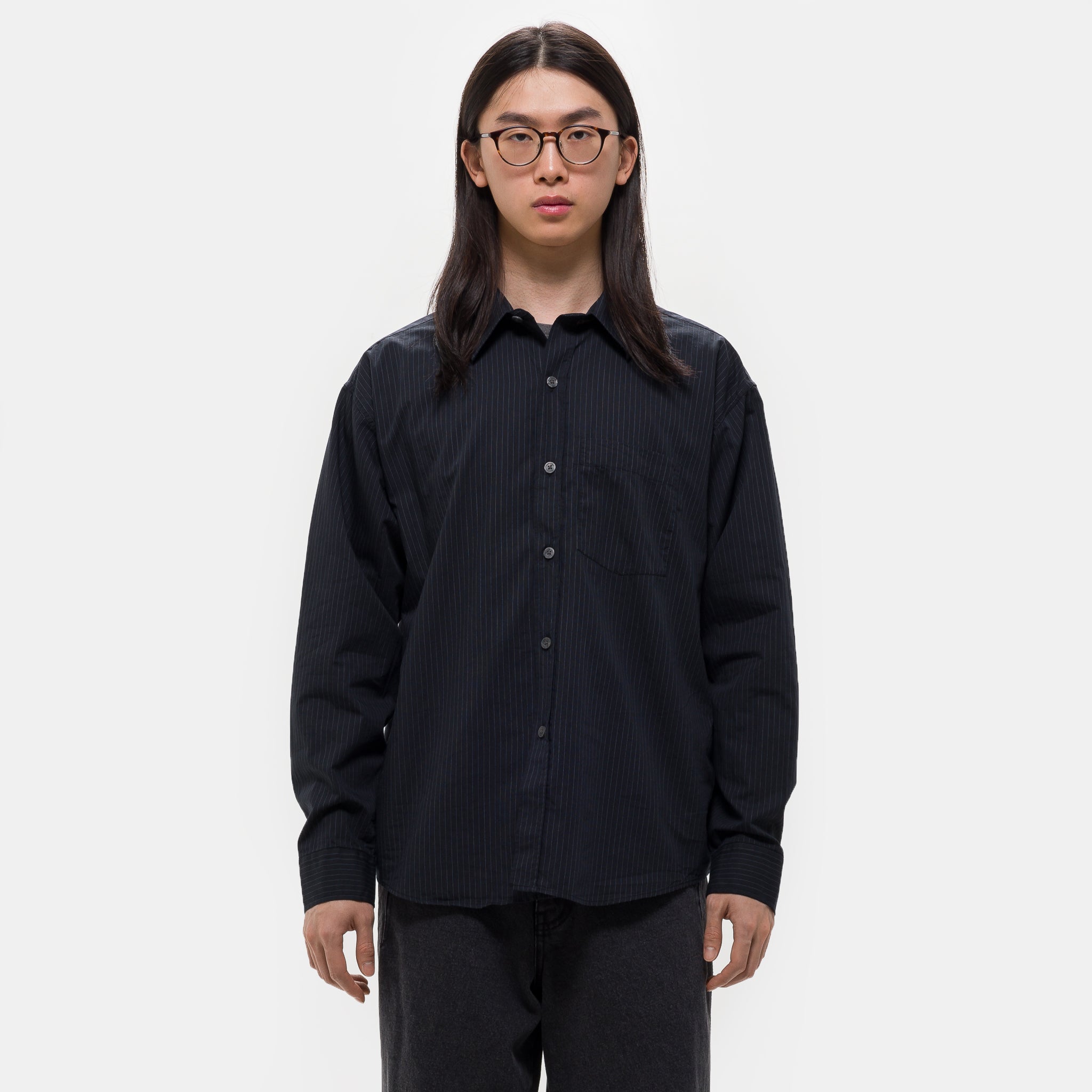 Executive Shirt in Black Pinstripe