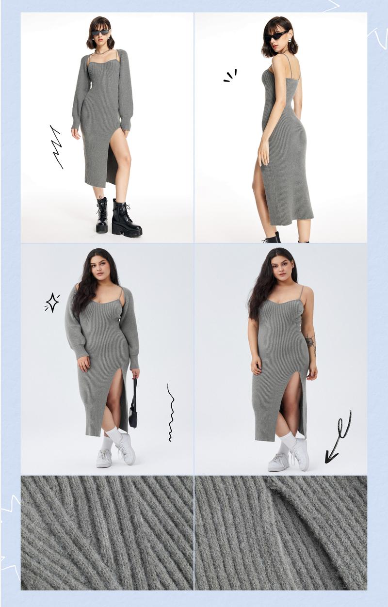 Cider 2-Piece Set Sweater Dress, Stretchy and Hugs Your Figure, Fits Like Glove, Elegant Fashion Cozy Outfits for Spring & Fall Daily, Night Date Outfits