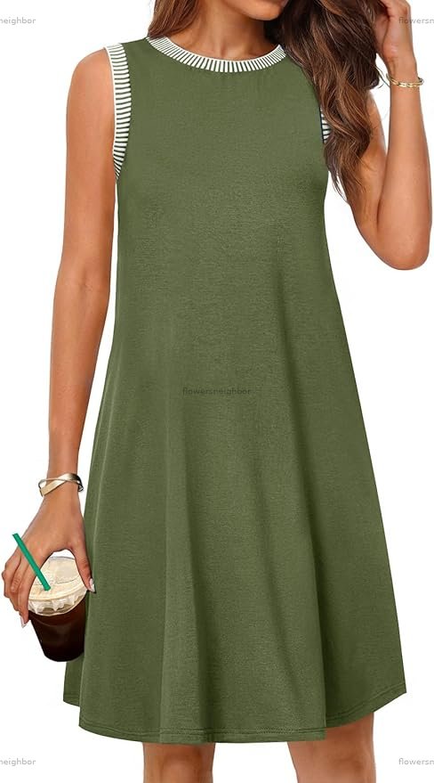 MEROKEETY Women's 2025 Summer Spring Casual Sundress Beach Vacation Sleeveless Tank Crewneck Coverup Mini Dresses