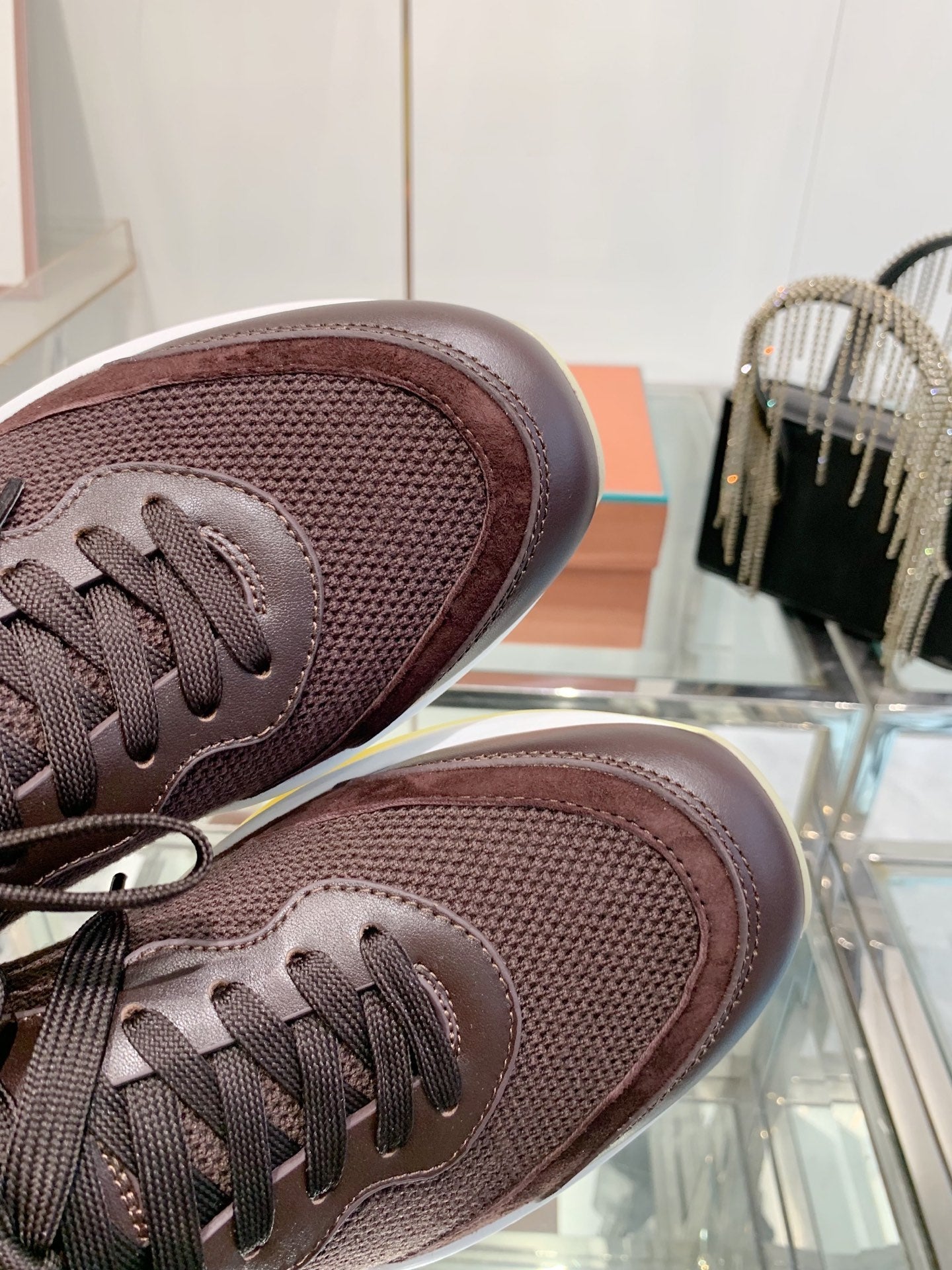 SNEAKER IN MAHOGANY RED CANVAS MIX SUEDE WITH LAMBSKIN、mysite、Cacoeks