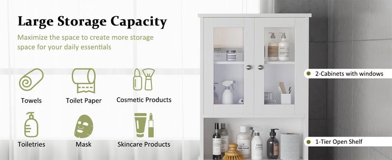 Product Introduction of Walsunny Over Toilet Storage Cabinet, Bathroom Shelf Organizer Over Toilet, Washing Machine Box, Space Saver with Adjustable Decorative Racks, White 3