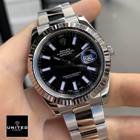 Rolex Datejust 116334BKSO Automatic Black Dial Replica 8 Rolex Datejust II Automatic Black Dial 116334BKSO Oyster Replica on his hands