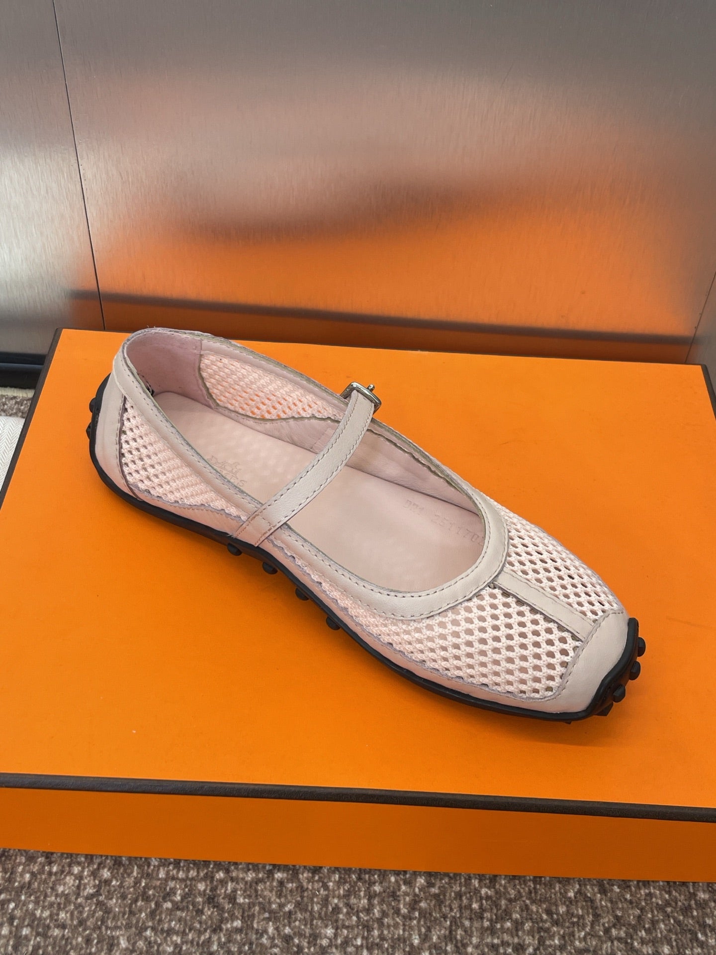 KICHU BALLET FLAT IN LIGHT PINK CROCHET KNIT AND CALFSKIN、mysite、Cacoeks