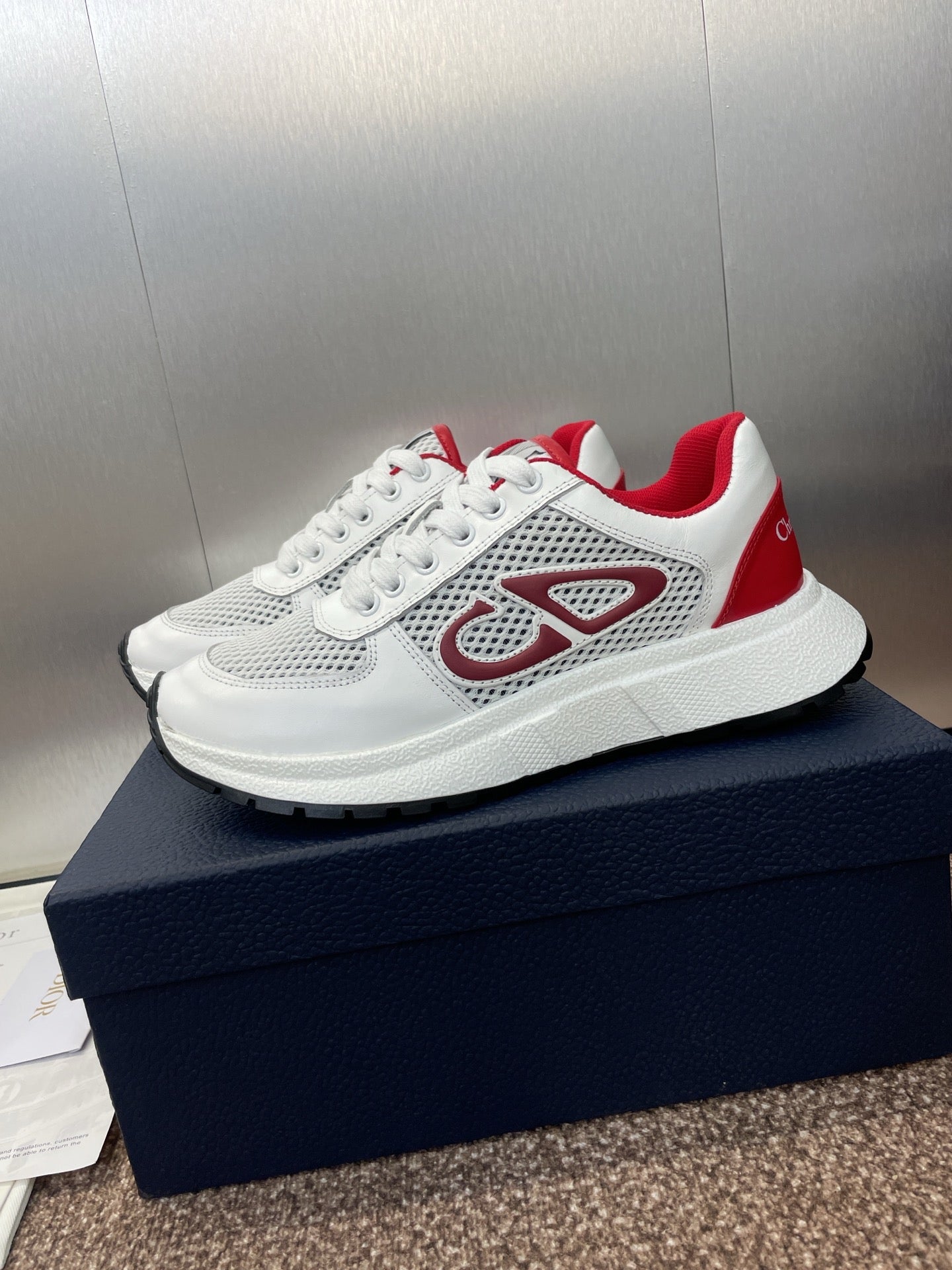 DIOR 25S D-RUN'N COUPLE SNEAKERS IN WHITE RED CALFSKIN AND MESH、mysite、Cacoeks