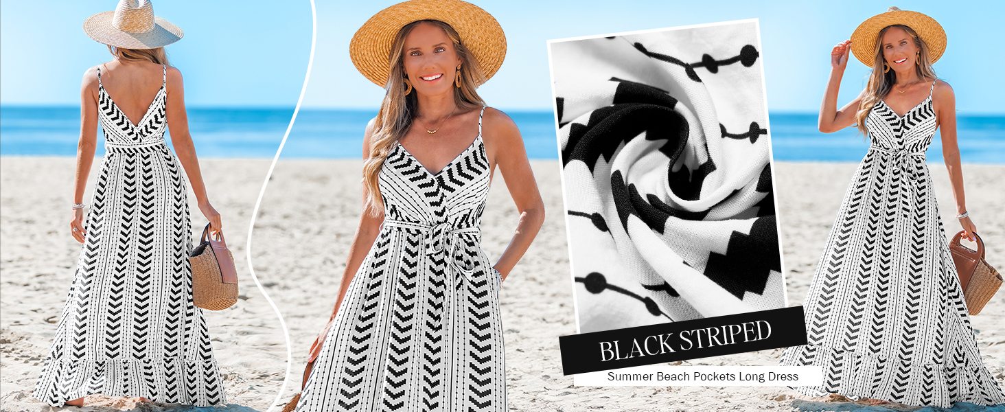black striped maxi dresses for women summer dress