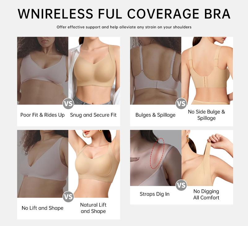 REALWILL Women Wireless Push Up Jelly Bra Supportive Seamless Bras for Women Double-Layer Lifting Straps Full Coverage Comfortable No Underwire T-Shirt Padded Bras Vneck Everyday Bras Springtok Valentine's Day