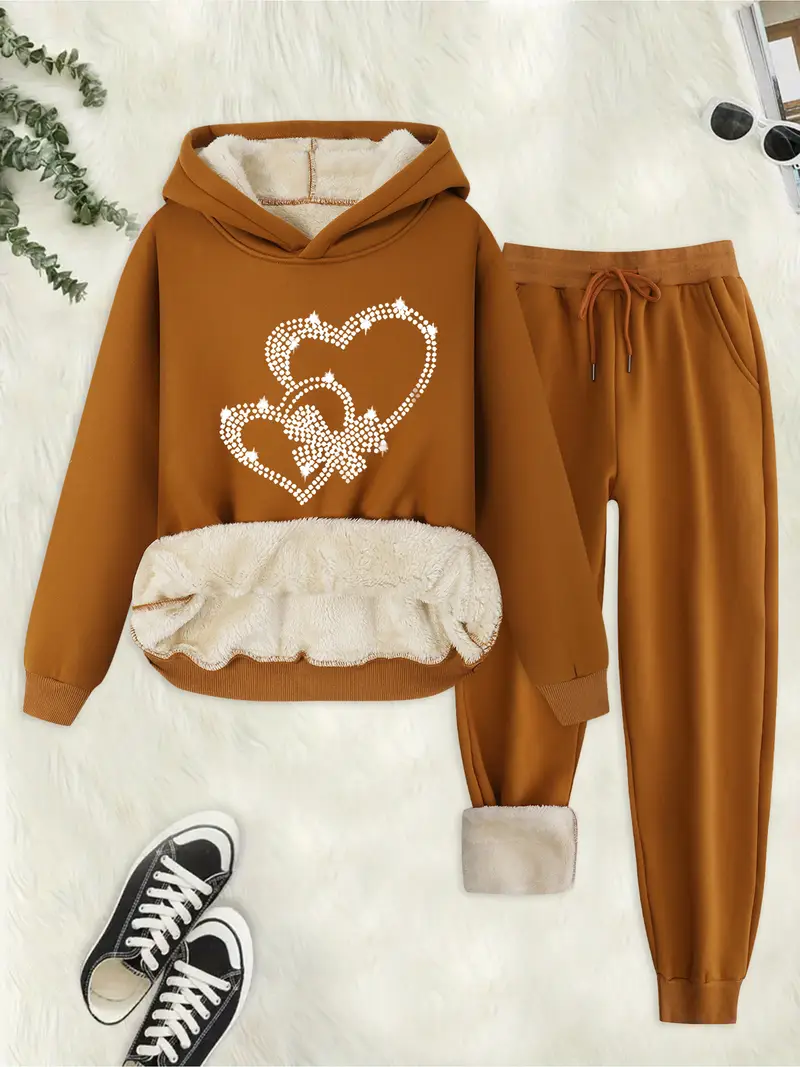 japanese and korean style casual womens heart bow print hoodie and pants set   fall winter featuring a plush design ideal for outdoor Product details 8