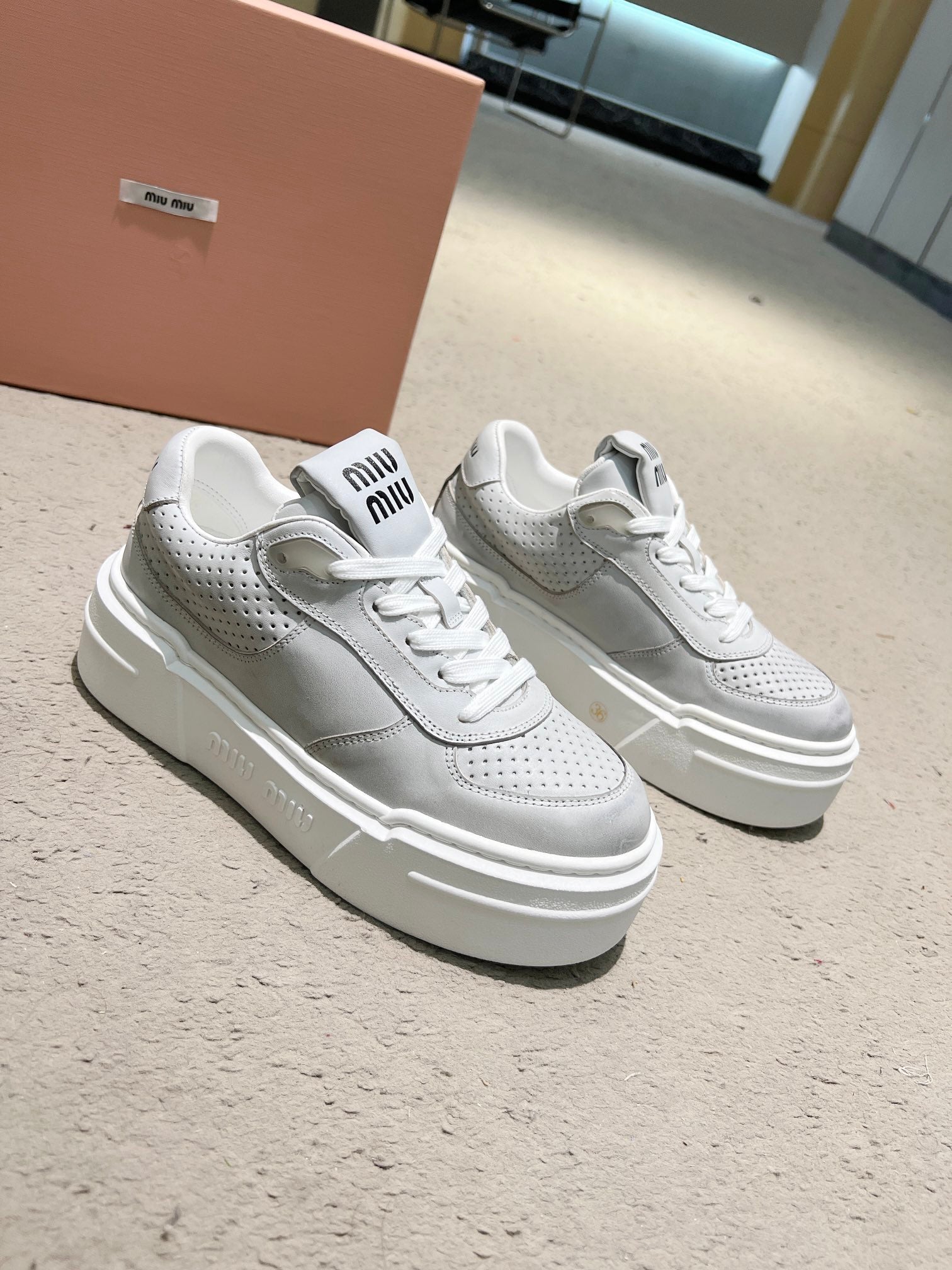 Sneakers Thick-soled Light Gray Cowhide、mysite、Cacoeks