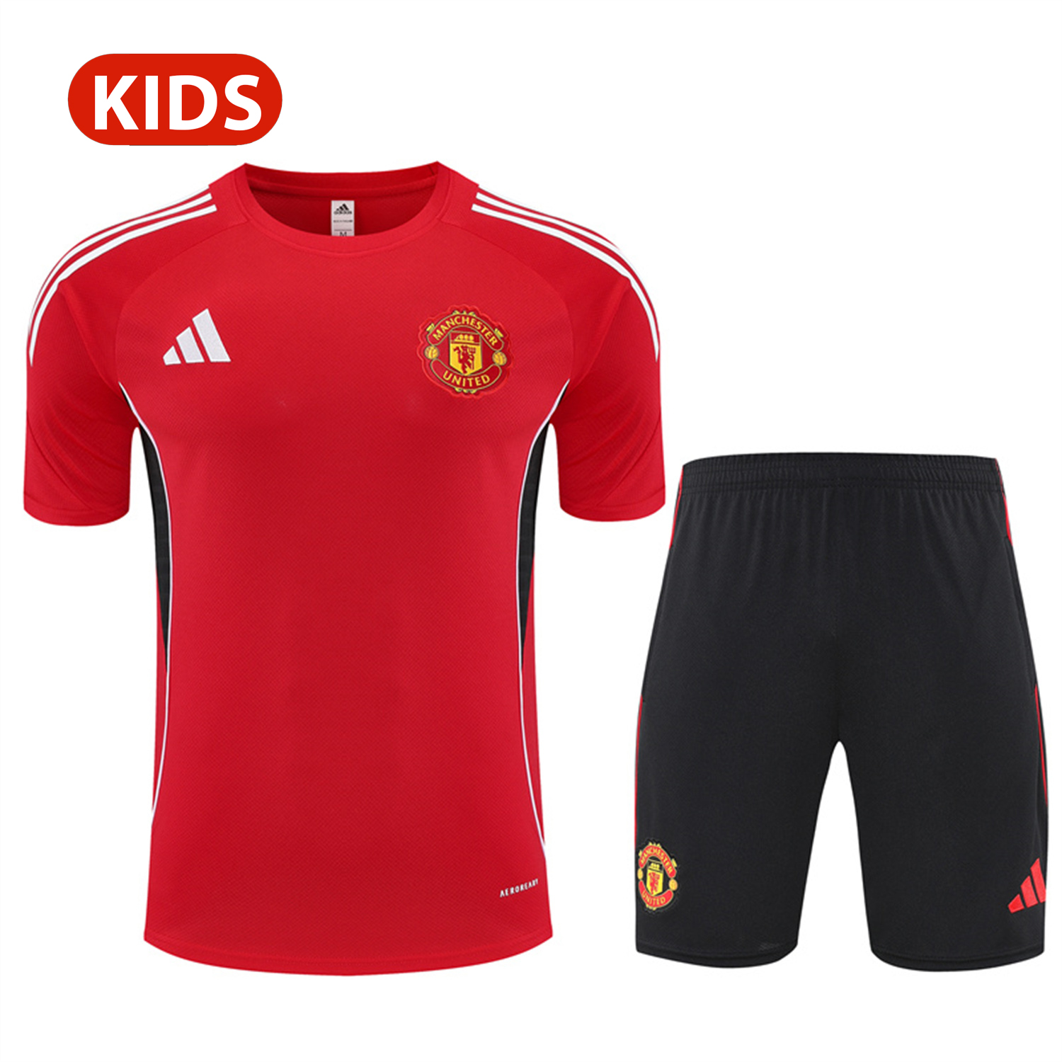 UltraTrikot-Manchester United 25-26 Kid Short-Sleeve Training Set - Red Top & Black Shorts