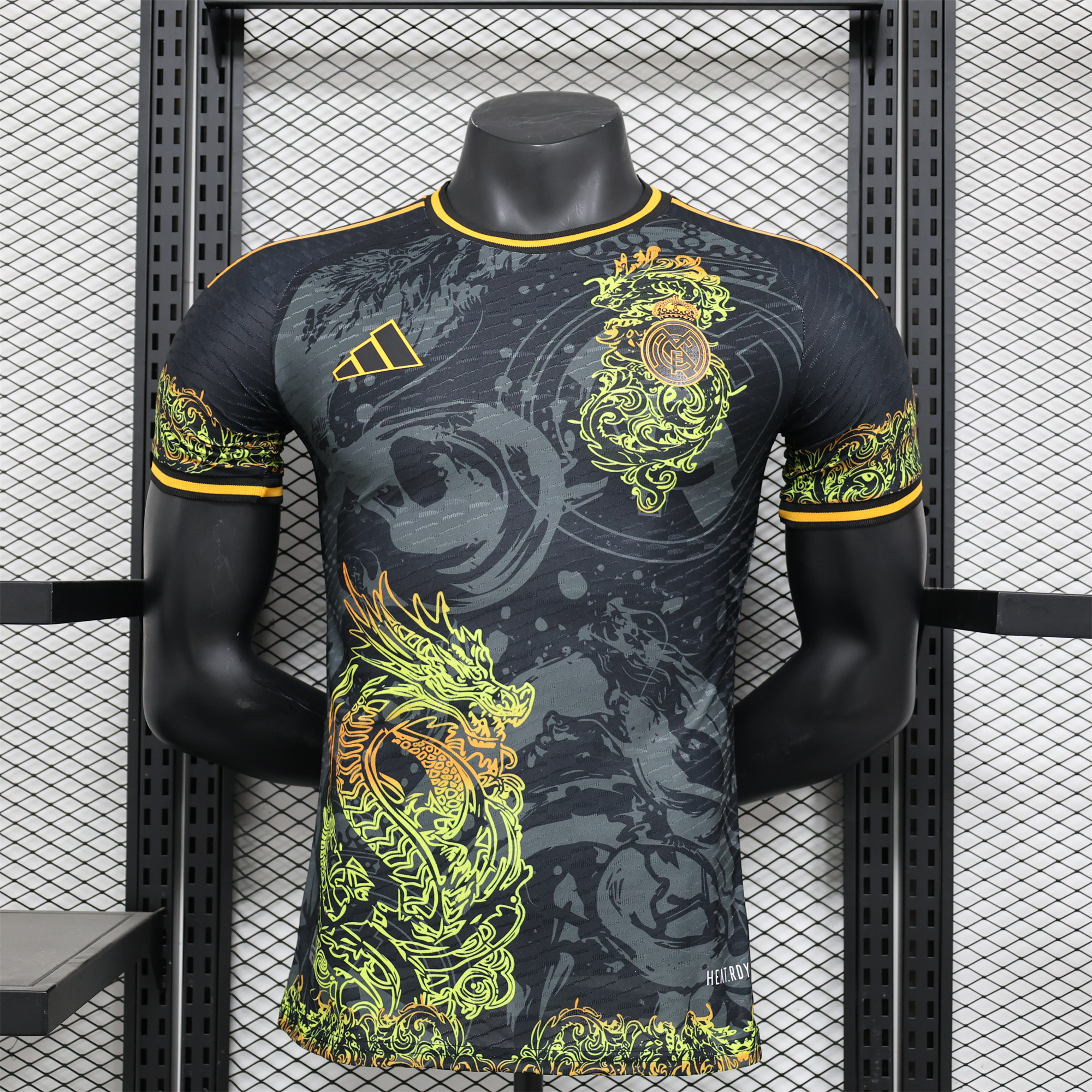 JerseysGala.com | Real Madrid 24-25 Yellow Loong Black Special Edition Jersey - Player Version -Customize Name, Number and Patch | Worldwide Shipping
