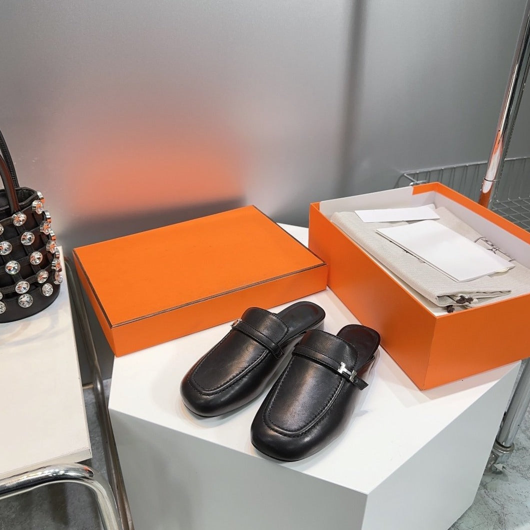 Lena Mule Black Leather、mysite、Cacoeks