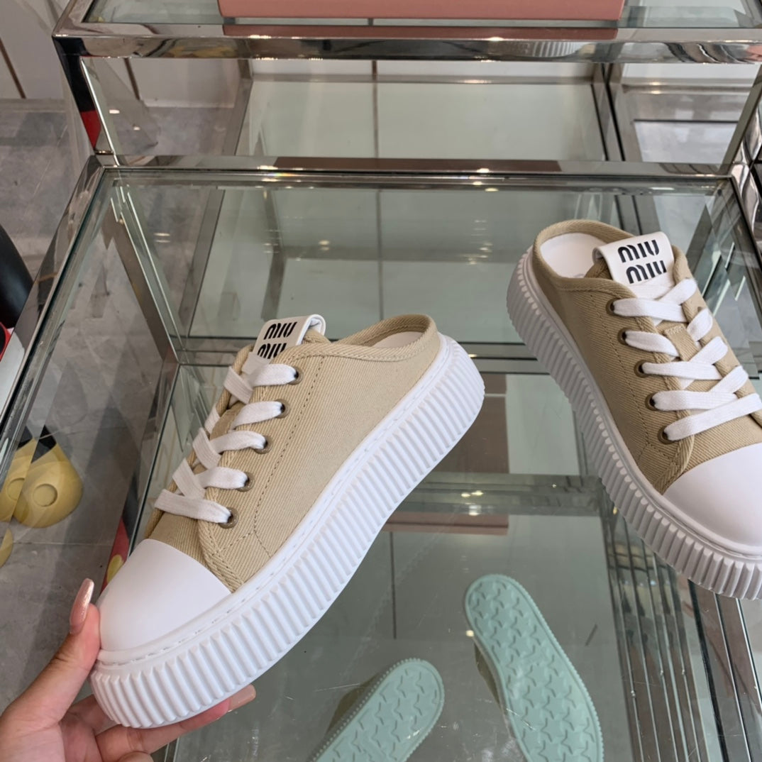 Mule Shoes Khaki And White Canvas、mysite、Cacoeks