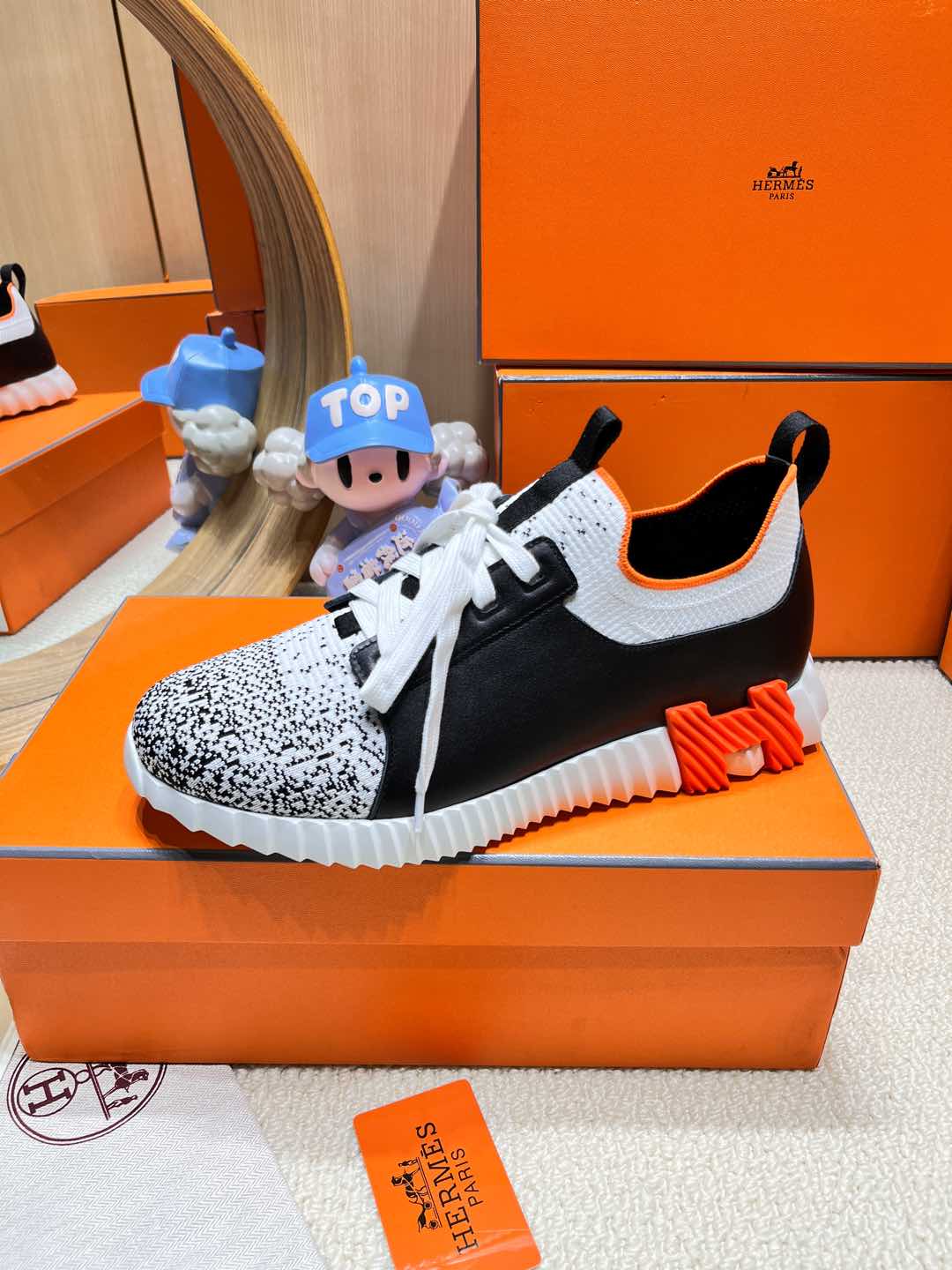 DEPART SLIP-ON SNEAKER IN WHITE MIX BLACK KNIT AND BLACK CALFSKIN、mysite、Cacoeks