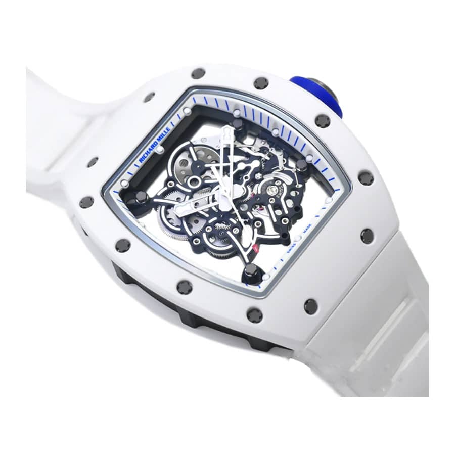 richard mille rm55 kv white ceramic bubba watson japan blue skeleton dial