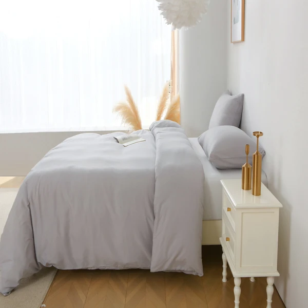纯色三件套 不含填充物 枕套*2 (51cm*66cm)+被套*1 (229cm*229cm) Queen Size 胖被3件套 灰白-16