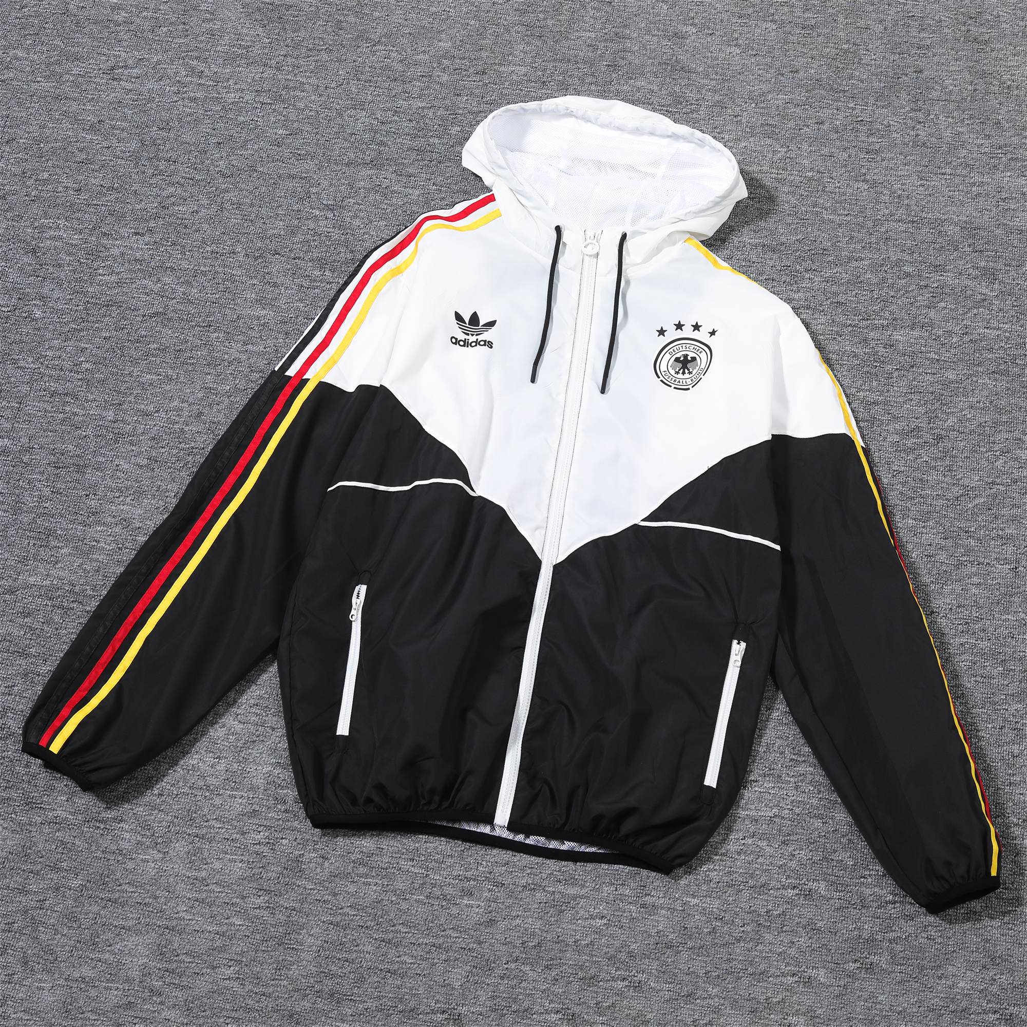 JerseysGala.com | Germany 2024 National Flag Tricolor Hooded Windbreaker - Player Version -Customize Name, Number and Patch | Worldwide Shipping