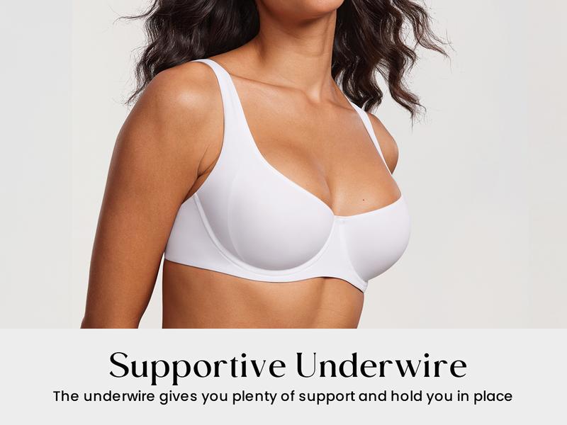 DOBREVA Women's Unlined Balconette Bra No Padded Underwire Supportive Plus Size Smooth Scoop Neck