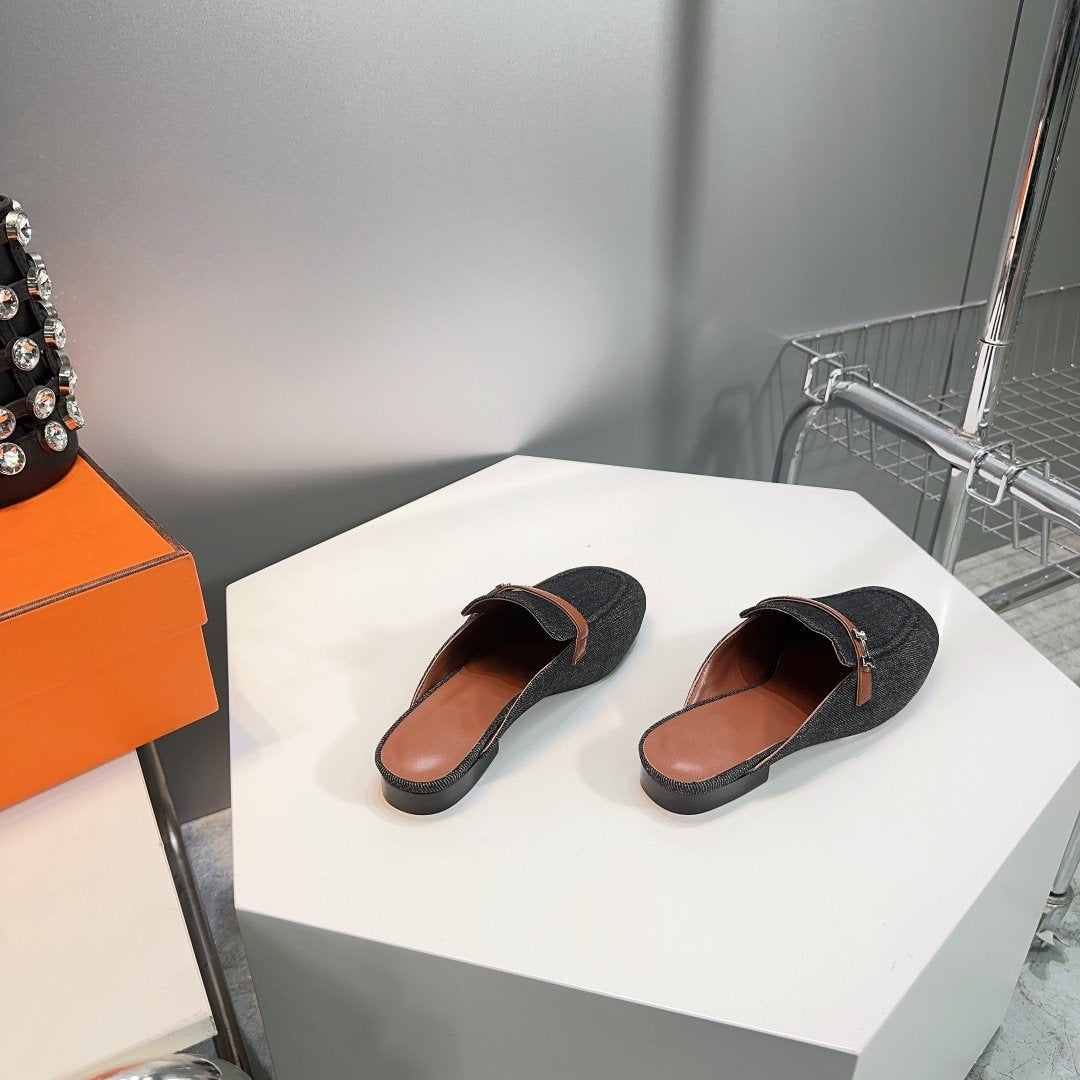 Lena Mule Black Denim、mysite、Cacoeks