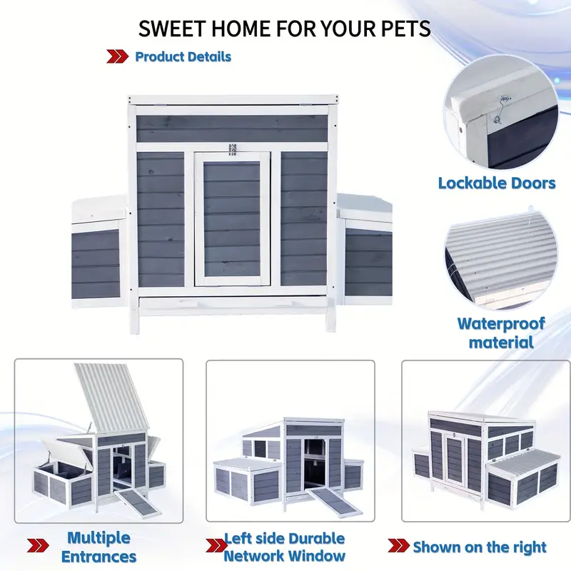 wooden chicken coop with nesting boxes durable uv resistant outdoor chicken coop that can   3 5 standard chicks or 5 8 chicks easy to clean sturdy design with ramp and windows to   poultry safety   details 0