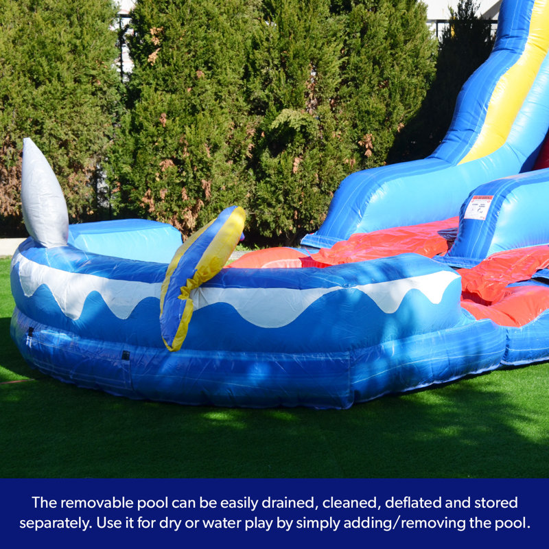 HeroKiddo 15 FT Ocean Shark Commercial Grade Water Slide (with Pool and Blower)