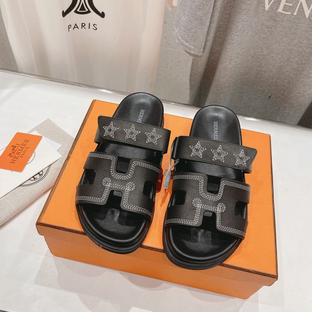 STAR-PATTERNED SANDAL BLACK CALFSKIN、mysite、Cacoeks