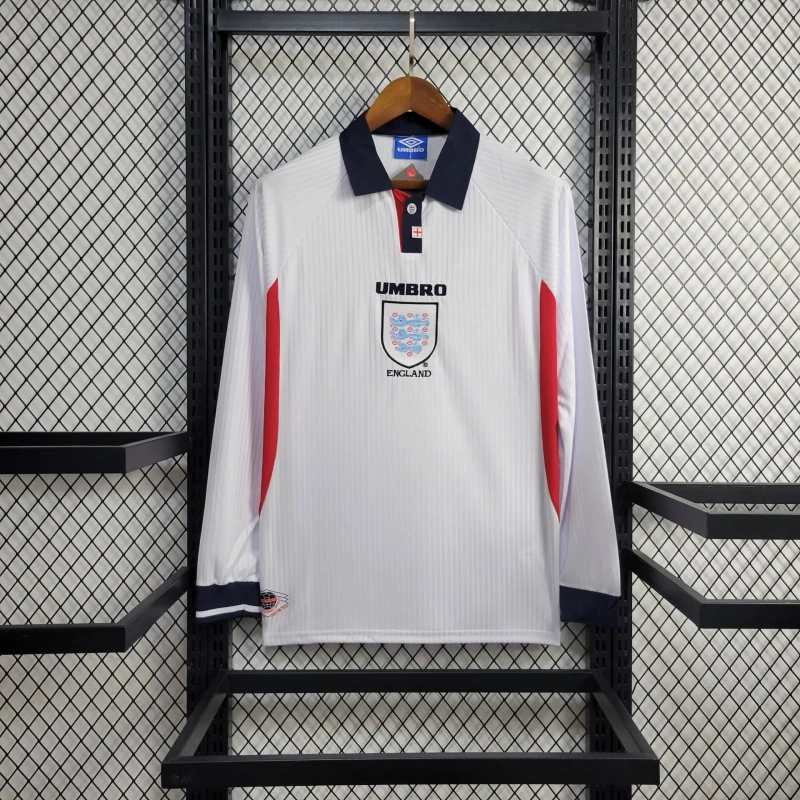 ManixJersey.com | Retro England 1998 Home Stadium Long Sleeve Jersey -Customize Name, Number and Patch | Worldwide Shipping