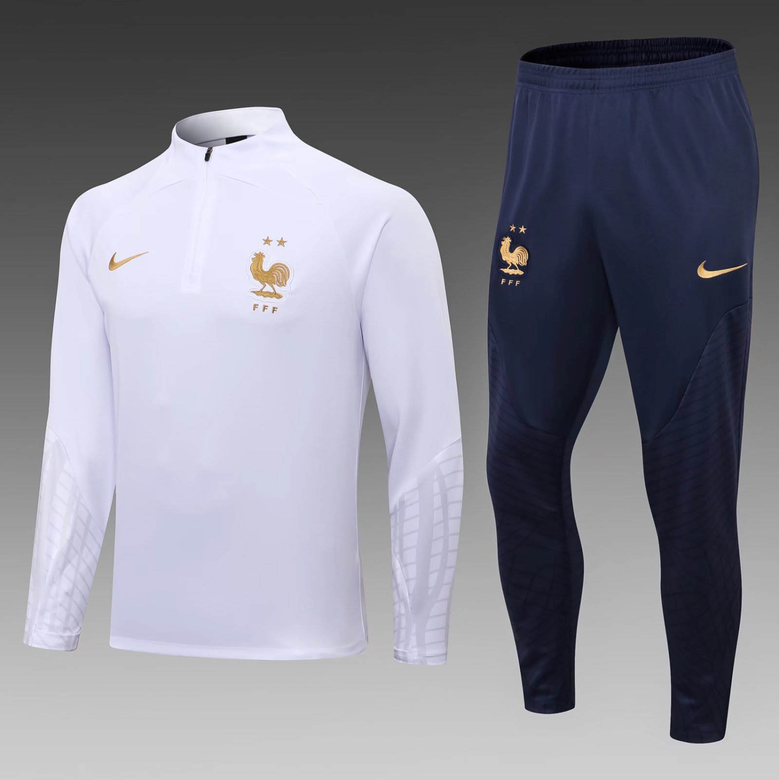 2022 France Half-Pull Training Suit White Football Shirt Set-mysite Custom Football Kit- Nextkits