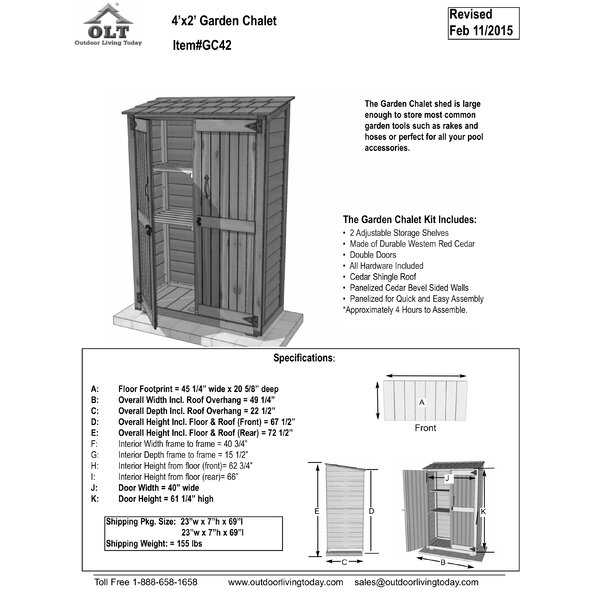 Garden Chalet 4 ft. W x 2 ft. D Wooden Lean-To Tool Shed