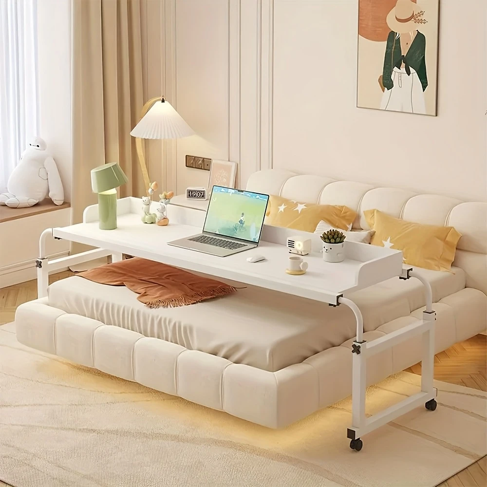 height adjustable overbed table with wheels   laptop cart rolling   table removable lazy lift computer table for bedroom portable bedside workstation with sturdy frame 1