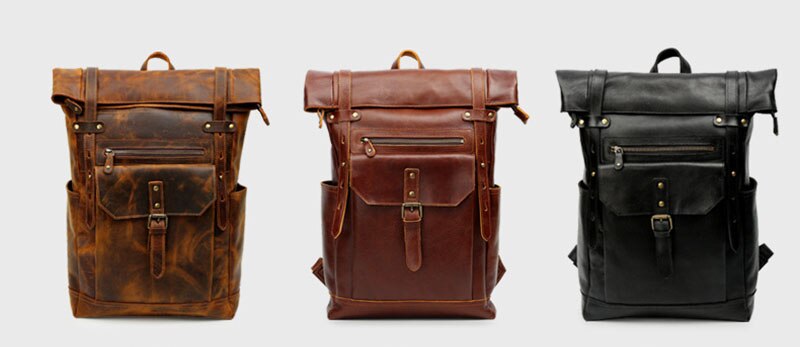 Color&nbsp;Show of Woosir Leather Roll Top Backpack with Pockets