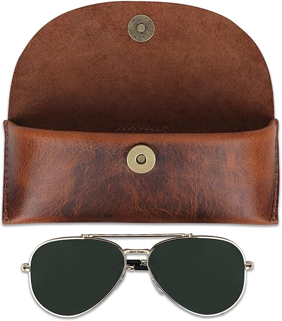 The Antiq Leather Sunglasses Case Genuine Eyeglass Holder Reading Glasses Protector Vintage Eyewear Storage for Men and Women