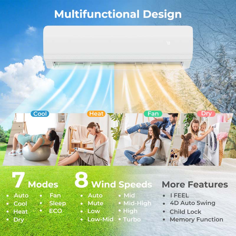 Eletriclife 36000 BTU 2 Zone 19 SEER2 Mini Split AC with Heat Pump