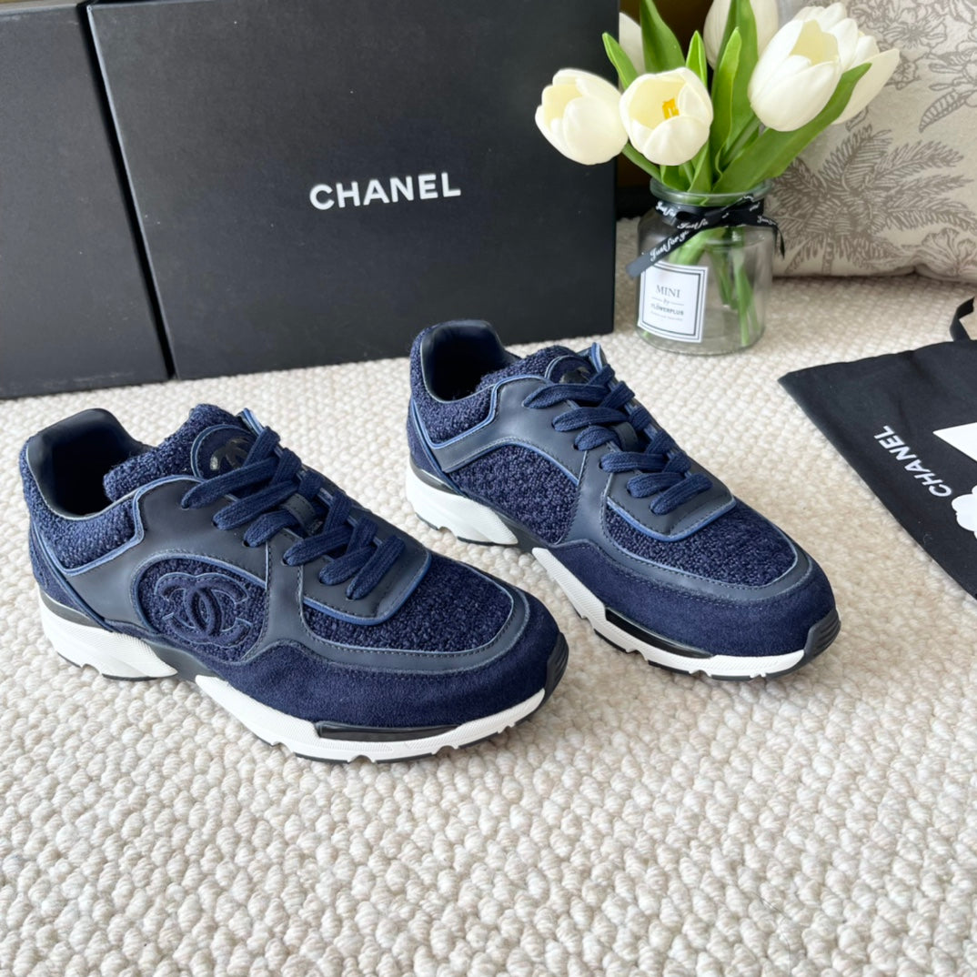CC SNEAKER IN NAVY BLUE WOOL TWEED AND SUEDE、mysite、Cacoeks
