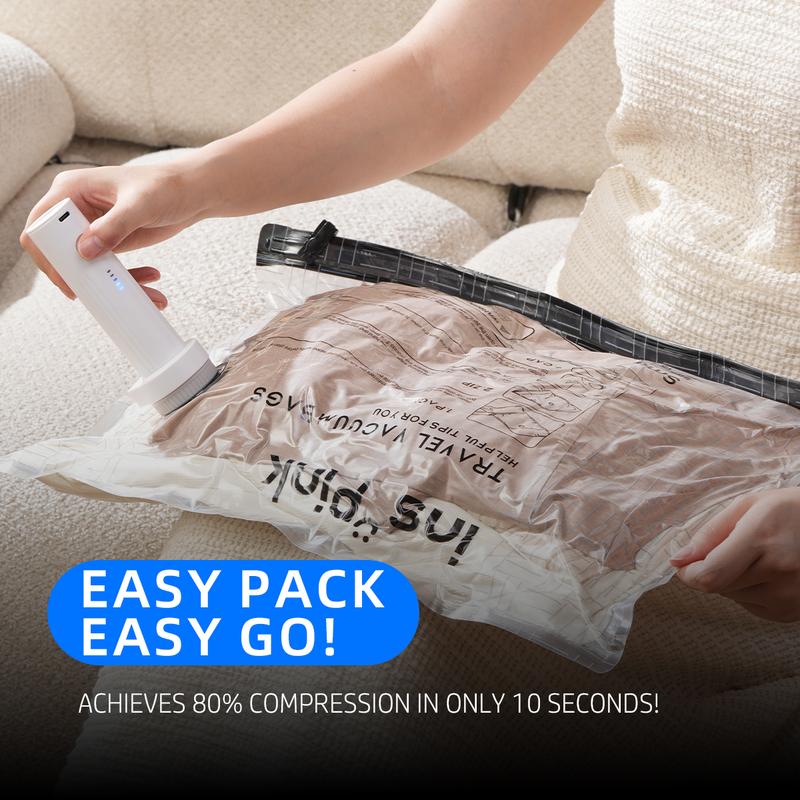 [Inspink] Travel Vacuum Compression Storage Bags with USB - Rechargeable Electric Pump - Ultra - Compact, Lightweight Space - Savers for Clothing & Travel Essentials. Zipper Pouches, Outdoor Packing System, Hand Organizer, #HolidayHaul Variety Pack
