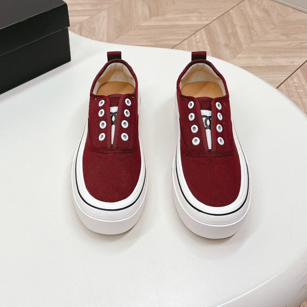 Double C Platform Biscuit Shoes Fabric Cherry Red、mysite、Cacoeks