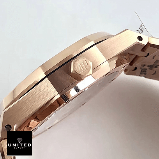 Audemars Piguet Royal Oak Tourbillon 20180803AP004 Replica audemars piguet royal oak tourbillon white dial 20180803AP004 left Audemars Piguet Royal Oak Rose Gold Case Replica crown on the ap logo