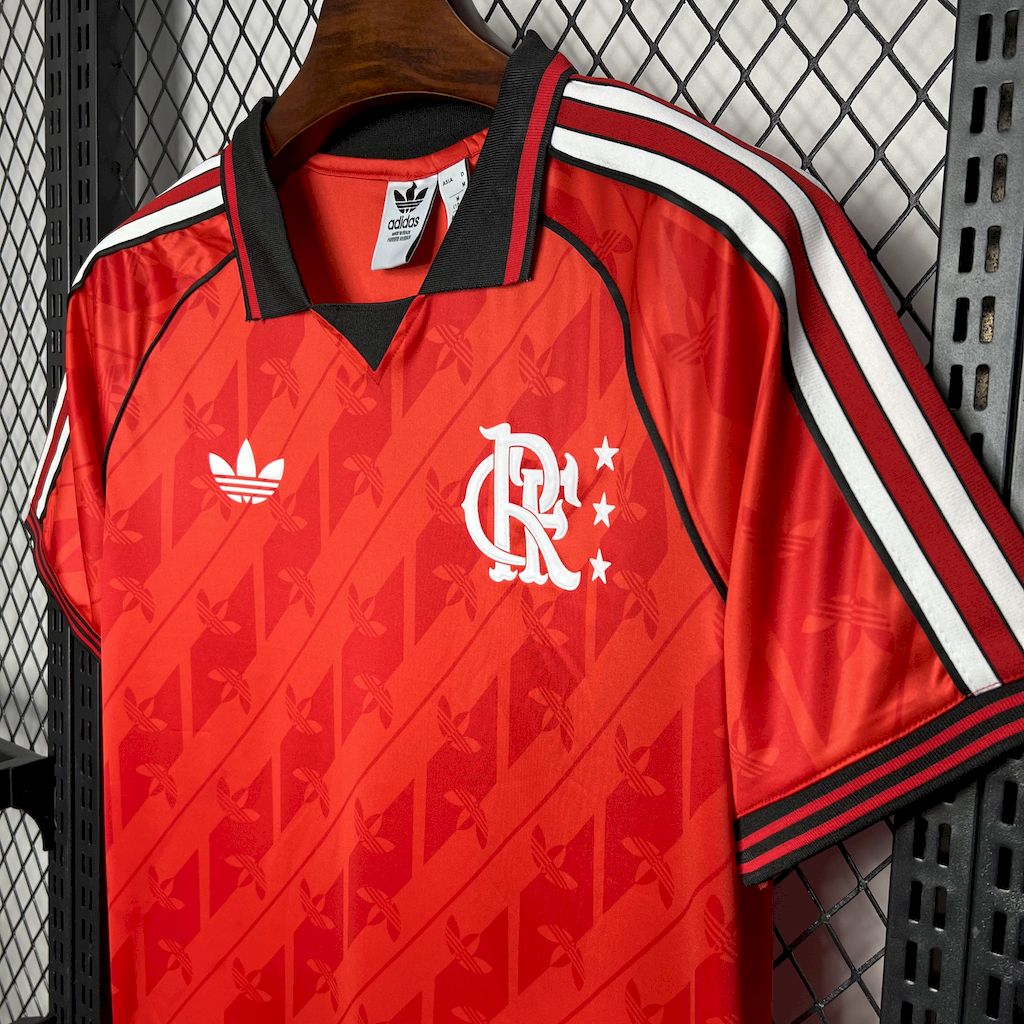 JerseysGala.com | Flamengo 24-25 Red Trefoil Vintage Jersey - Fans Version -Customize Name, Number and Patch | Worldwide Shipping